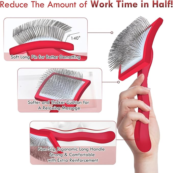 Slicker Brush for Dogs, Large Long Pin Dog Grooming Brush for Doodles Goldendoodles Poodles Labradoodle Bernedoodles, 3 Pcs Wooden Handle for Mats Tangles - Red