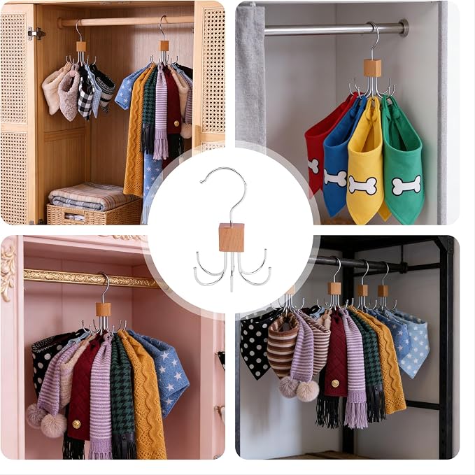 Dog Clothes Hanger Dog Scarf Organizer for Closet Dog Bandanas Holder Bib Hanger Harness Holder with 6 Hooks Space Saving Closet Organizers and Storage（2 Packs）