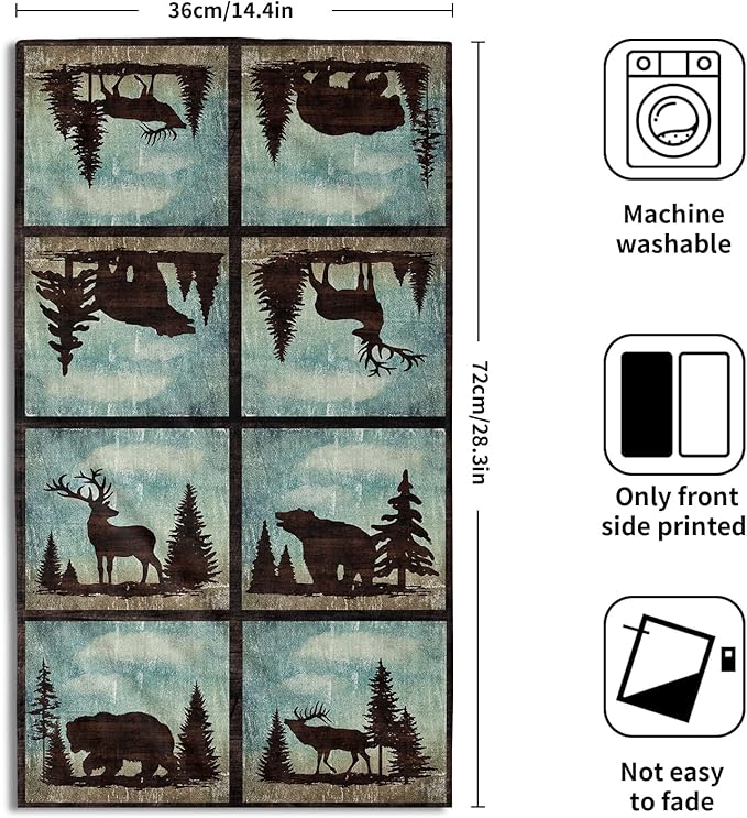 Giwawa Vintage Bear Deer Hand Towel Set of 2, Forest Wildlife Elk Moose Tree Facerag Super Soft Face Towel for Bathroom Kitchen Adult Man