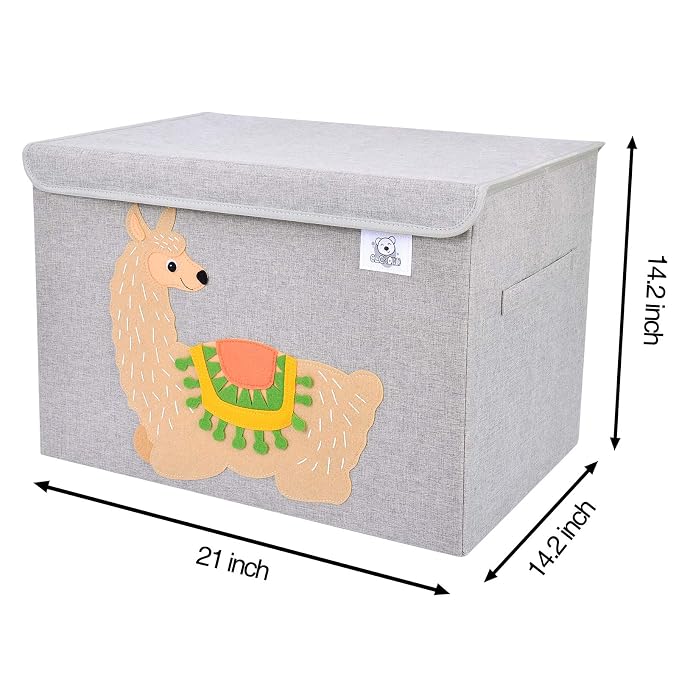 Large Toy Box Storage with Lid, Foldable Fabric Toy Chest Storage for Kids | Toy Organizer Basket, Collapsible Animal Print Storage Bin for Toddlers, Boys and Girls, Playroom, Baby Nursery (Llama)