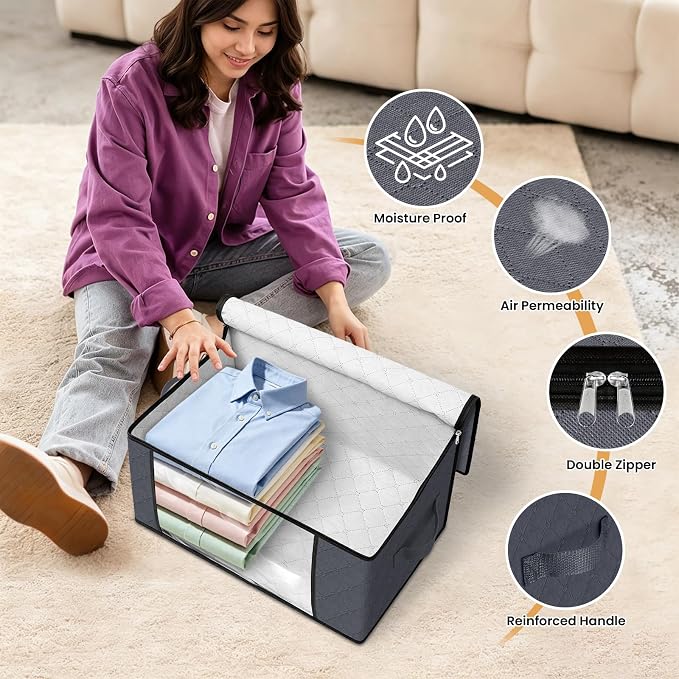 35L Closet Organizers, Foldable Under Bed Storage Containers | Storage Bags with Zippers,Window and Handles for Organizing Bedroom, Closet, Clothing,Organization with Handle