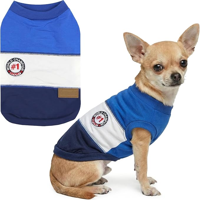 Parisian Pet World Champion Dog Tank Top - Breathable Cotton Pet Apparel - Blue Puppy Clothes - Lightweight Doggie T Shirts for Dogs - Comfortable Sporty Dog Clothes - Summer Shirts for Small Dogs