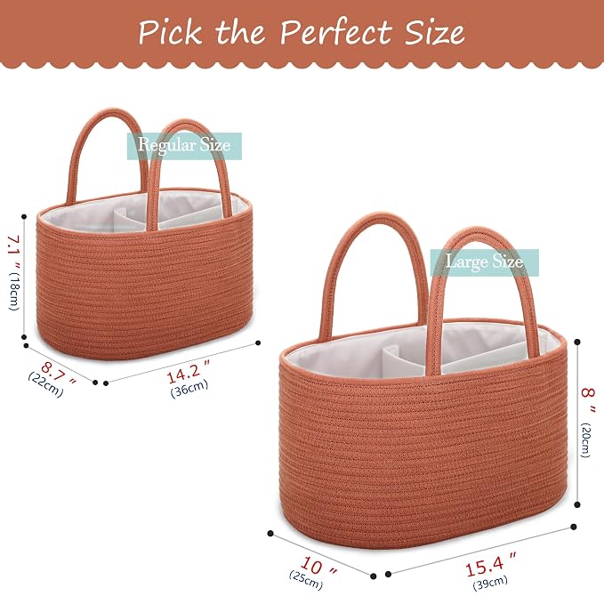 COMSE Large Cotton Rope Baby Diaper Caddy Organizer, Autumn Glaze