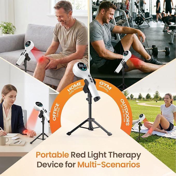 Red Light Therapy Device with Stand, 808/650nm Handheld Infrared Light Wand | Cordless Red Light Therapy for Body, Knee, Shoulder, Back, Joint, Dogs, Portable for Home Daily Comfort Office Use