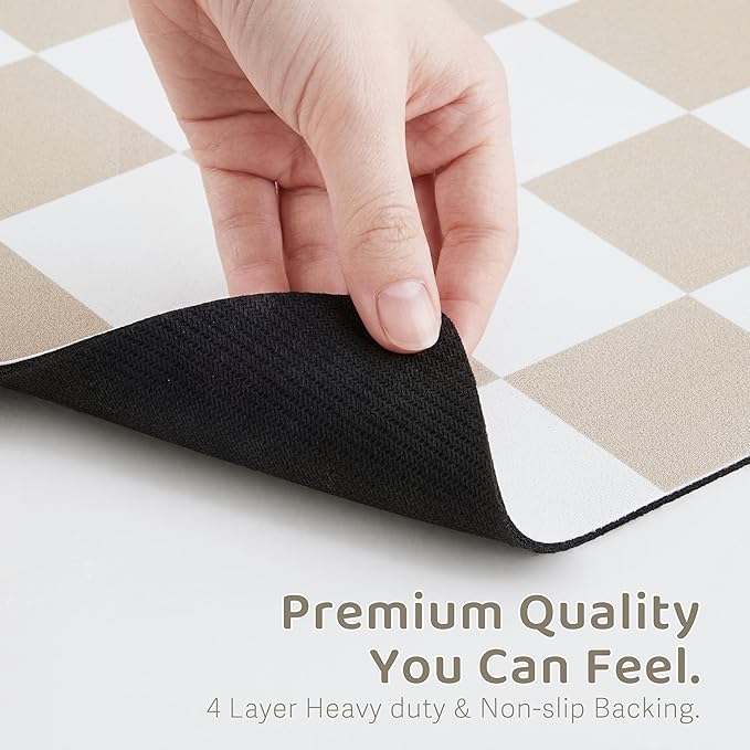 Ralxion Checkered Dog Feeding Mat, Absorbent Mats for Dog Food and Water Bowl, Dispenser, Retro Aesthetic Khaki Beige Checkerboard Pet Placemat for Dogs, Cats, Puppy Accessories, 12" X 19”