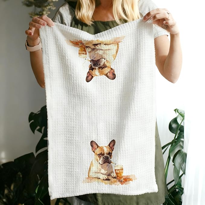Funny French Bulldog Kitchen Towels Decorative, Frenchie Gifts Hand Tea Towels for Kitchen Bar Cart, Dog Lovers Gifts for Men Dish Towel Dishcloth, 16x24 Inch