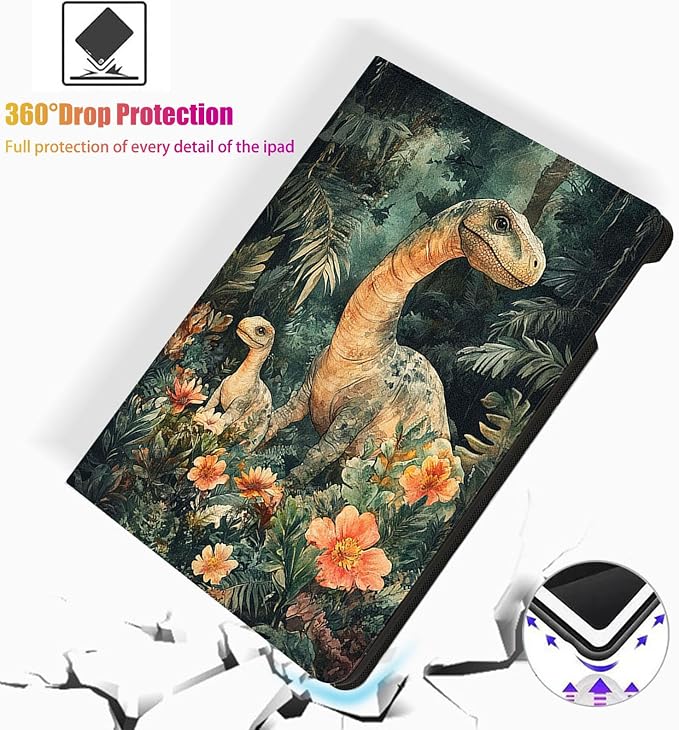 for Microsoft Surface Pro 11/10/9-13" 2024/2022 Tablet Case,Auto Wake/Sleep,Adjustable Stand Protective Cover - Dinosaur Family Jungle