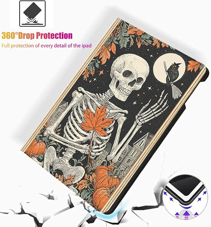 for Microsoft Surface Pro 7 Plus,Surface Pro 7/6/5/4 12.3" Tablet Case,Auto Wake/Sleep,Adjustable Stand Protective Cover - Halloween Skeleton