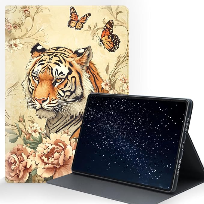 for Samsung Galaxy Tab A9 8.7 Inch 2023 (SM-X110/X115/X117) Tablet Protective Cover with Adjustable Stand and Magnetic Auto Wake/Sleep,Tiger