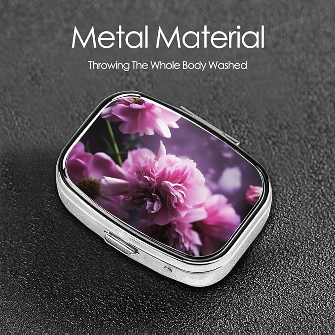 Square Pill Box Pink Flowers Pill Case for Purse & Pocket 3 Compartment Pill Organizer Portable Travel Pillbox Medicine Pill Holder Container for Daily Vitamin Cod Liver Oil Storage