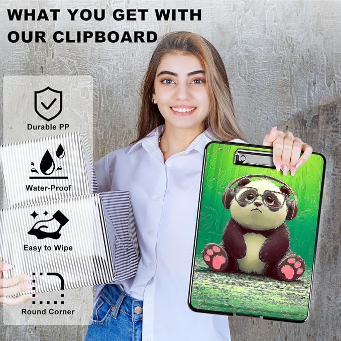 Heavy Duty Storage Clipboard, Slim Nursing Clipboard with Internal Pen Case, Portable File Organizer Case for A4 Letter Size Paper Office Medical Professionals, Forest Panda