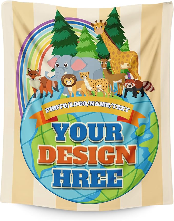 Custom Kid Flannel Blanket, Personalized Throw with Photo Logo Gift for Kid | Custom Name Blanket with Images Text, Lightweight Flannel, Cozy Kids Throw