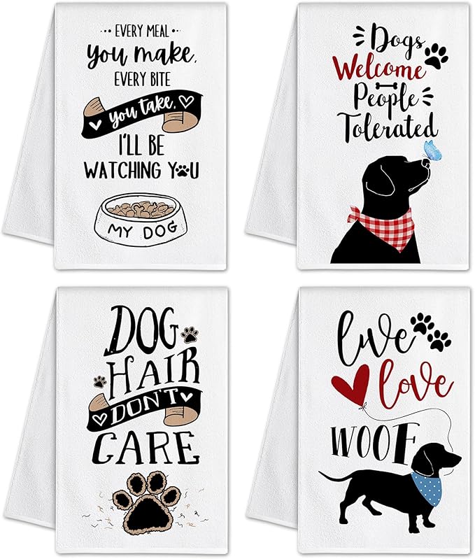 Bonsai Tree Dog Kitchen Towels Set of 4, Dog Mom Gifts for Women, Funny Cute Housewarming Dish Tea Hand Towels for Housewarming Gifts Kitchen Decor