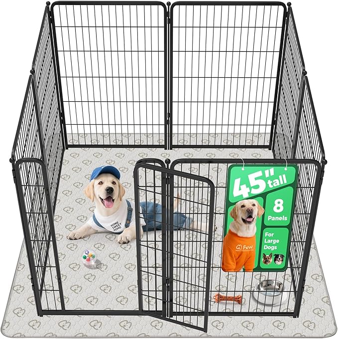 FXW Homeplus Indoor Dog Playpen with Washable Pee Pad, 45" H, 8 Panels | Calm Indoor Play Area, Super Absorbent Pad for Easy Cleanup, for Large Dogs, Patented