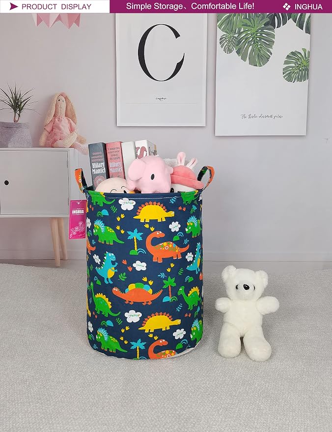 Forest Dinosaur Laundry Hamper Large Canvas Fabric Storage Basket | Organizer Bin Dirty Clothes Collapsible Waterproof for College Dorms, Boys and Girls Bedroom,Bathroom