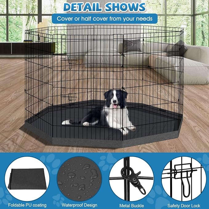 Artmalle Dog Playpen 36" H, 8 Panel 24" W Pen with Door & 600D Oxford Pad | 8*24"x 36"H rustproof metal panels with door and durable 600D Oxford Octagonal bottom pad for indoor, outdoor and RV use.