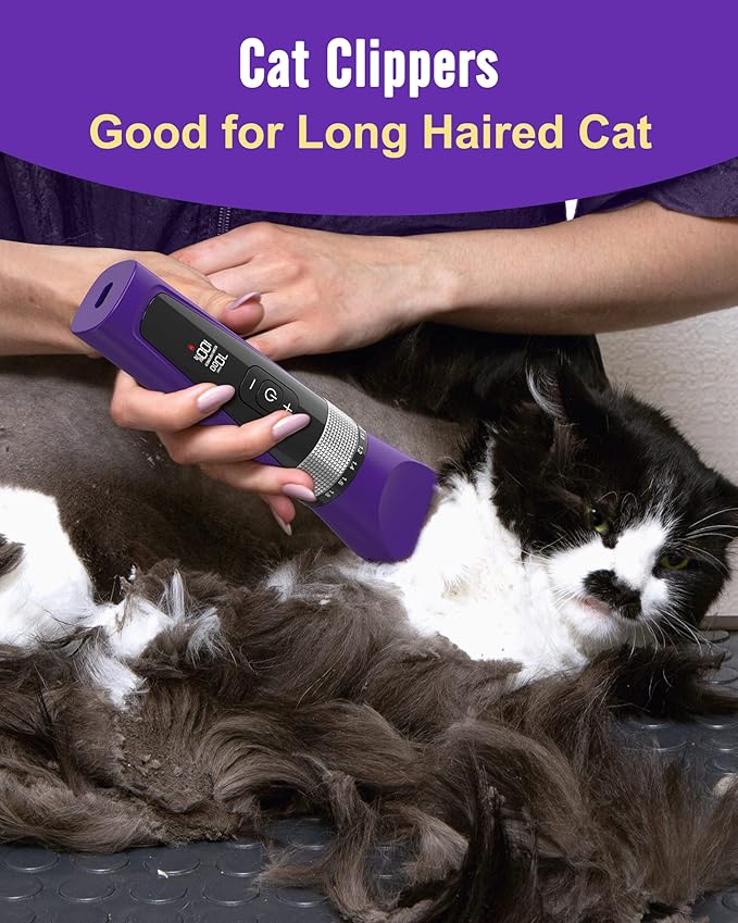 oneisall Cat Clippers for Matted Hair, 5-Speed Low Noise Cat Grooming Kit with 6-in-1 Adjustable Blade, Waterproof Cat Hair Trimmer for Long Hair, Cat Shaver with Guard Combs for Dogs Cats Animals