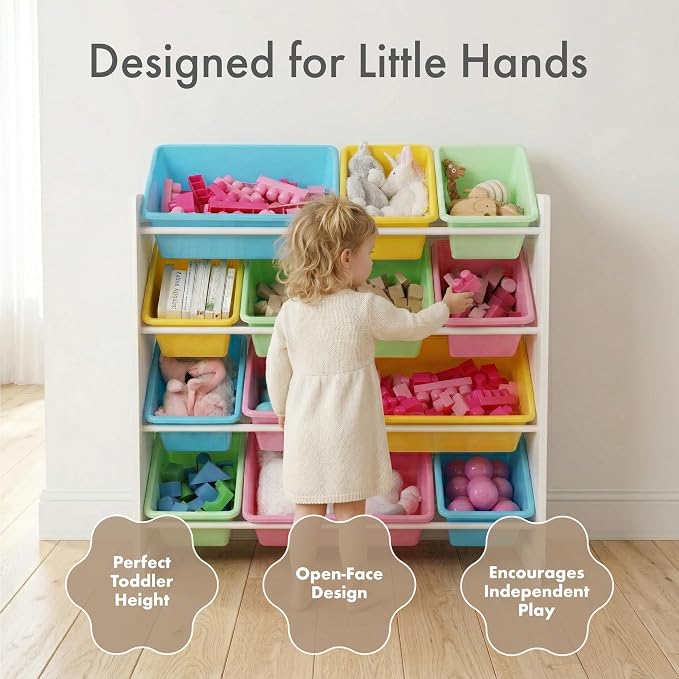 Humble Crew Kids Toy Organizer with 12 Bins, 4 Tier Storage for Playroom