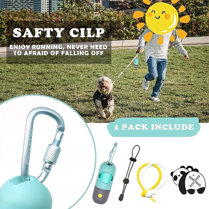 YUCHIYA Dog Poop Bag Holder Dispenser with LED Flashlight(Crystal Blue) | 100ft Ultra-Bright LED|Glow-in-the-Dark Avacado Clip|Metal Carabiner&Silicone Tether|15 Leak-Proof Scented Waste Bags