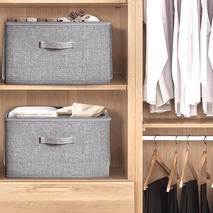 Collapsible Storage Bins for Home Organization,Grey storage Bins Waterproof Fabric Foldable Organizer Boxes [3 Pack], 17.72in x 13.78in x 10.24in (45CM x 35CM x 26CM)