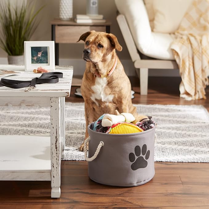 Bone Dry Pet Storage Collection Collapsible Bin, Small Round, Gray