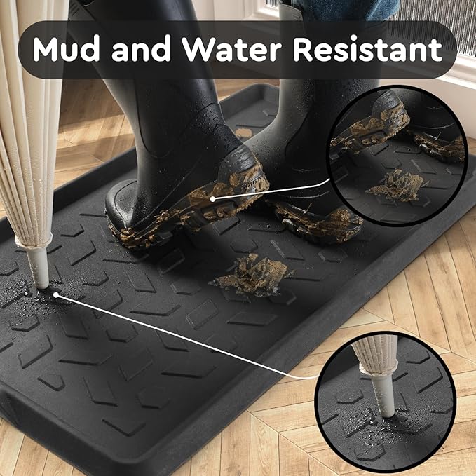 tchdio Durable Rubber Boot Tray and Shoe Mat for Entryway - Heavy Duty Waterproof Shoe Tray Organizer, Non Slip Boot Trays for Front Door, Entryway Muddy Shoes Storage, 16x48 Inches