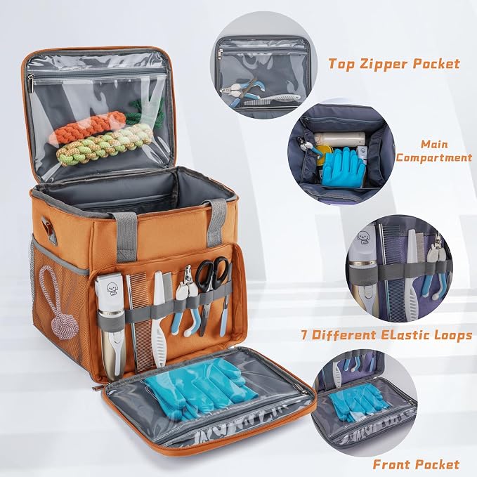 SMYV Pet Grooming Bag for Dog Grooming Supplies, Dog Tote Travel Bag for Pets Grooming Tools Kit Accessories - Orange