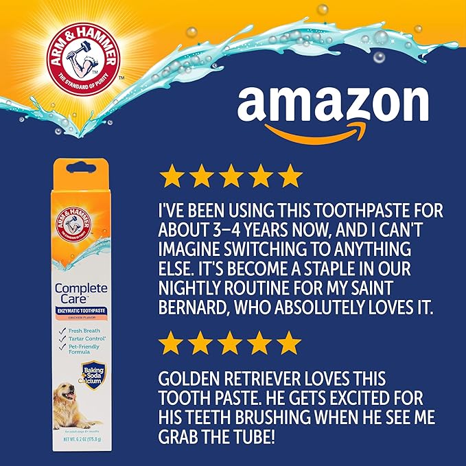 Arm & Hammer Complete Care Enzymatic Dog Toothpaste with Baking Soda and Calcium, Fluoride Free Formula for Plaque Tartar Control and Fresh Breath, Chicken Flavor, 6.2 Oz