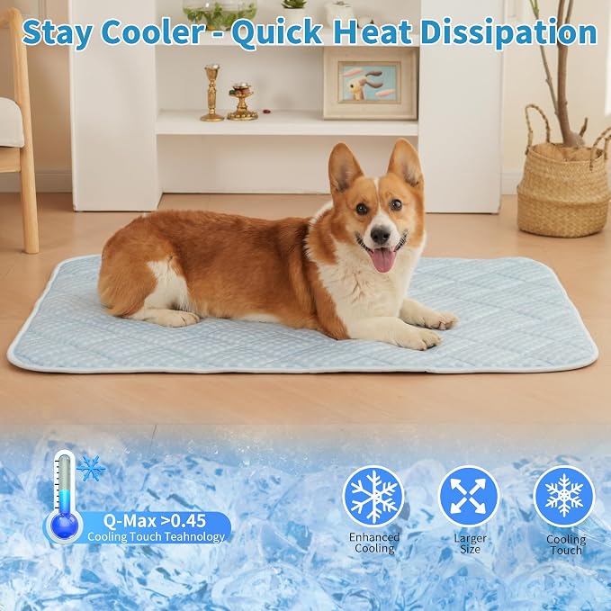 Cooling Mat for Large Dogs, 44"x 32" Thick & Durable Dog Cooling Mat, Q-MAX>0.45, Double-Sided Cooling Pet Pad, Portable & Washable Dog Cooling Mat for Crate, Couch & Car