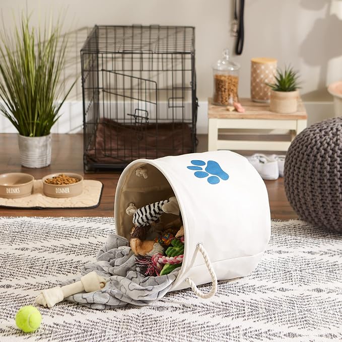 Bone Dry Pet Storage Collection Collapsible Bin, Medium Round, Off-White