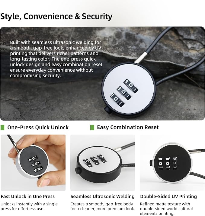Small Combination Lock for Luggage, Gym Locker, Backpack Bag Zipper, Mini Combo Lock with Code, 5.12 Inch Steel Cable Padlock for Travel Suitcase, Cabinet, Toolbox, Bike, Bicycle Basket