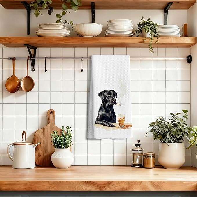 Funny Black Labrador Retriever Kitchen Towels Decorative, Black Lab Gifts Hand Tea Towels for Kitchen, Dog Lovers Gifts for Men Dish Towel Dishcloth, 16x24 Inch