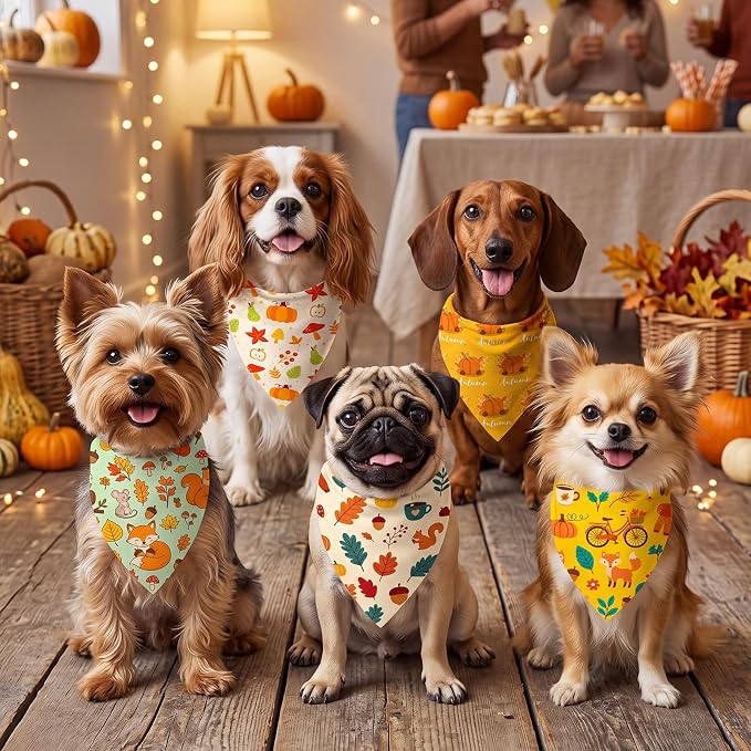 Abbylike 50 Pcs Fall Dog Bandanas Bulk Autumn Leaf Pumpkin Acorn Mushroom