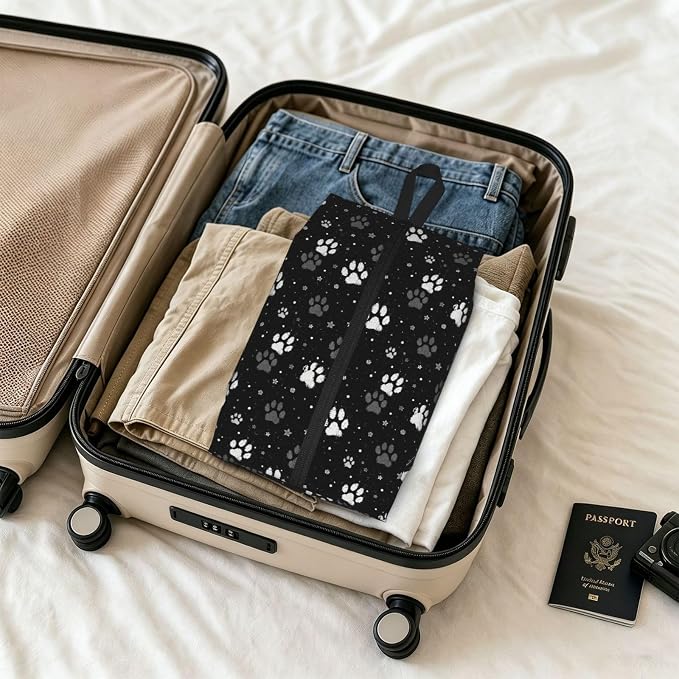 Vintage Pet Paw Print Travel Shoe Bag for Men & Women, Waterproof Shoe Storage Organizer with Zipper, Portable Shoe Pouch for Sneakers, Heels, Sandals, Gym & Travel Luggage 2PCS