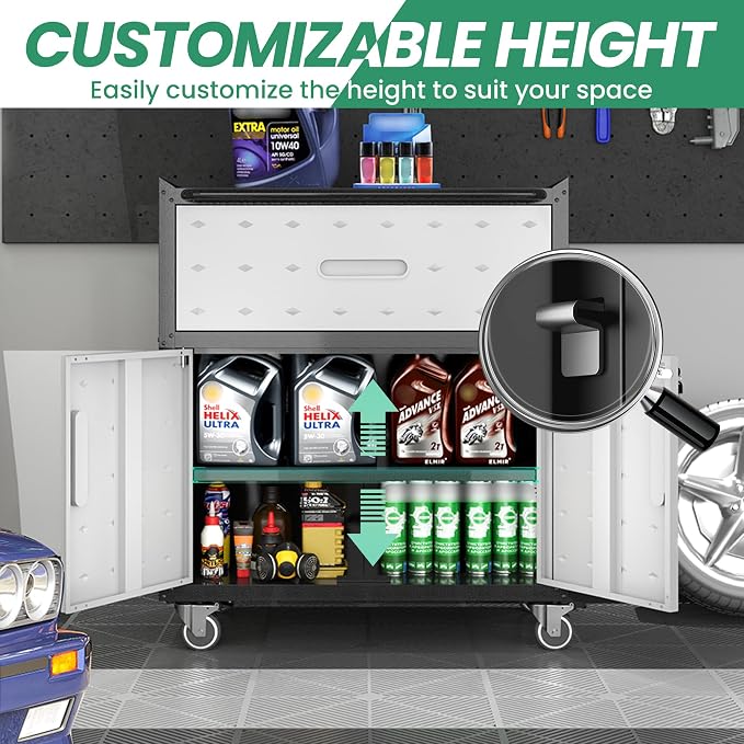 8-Piece Heavy Duty Steel Garage Cabinet System | All-in-One Modular Garage Cabinet Set for Ultimate Workshop Organization | Easy Assembly Garage Storage Cabinets & Tool Bench (Black)