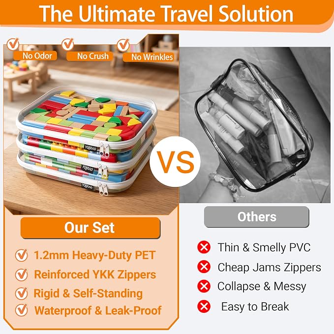 YQBRAO Clear Hard Shell Storage Organizer Set, 2-Pack, White | Two large rigid PET organizers for travel, beauty, office supplies and everyday storage