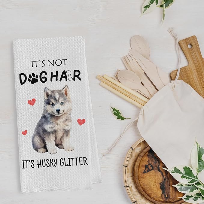 Gqtt Husky Gifts Waffle Weave Kitchen Towels - Funny Husky Hand Tea Towels, Set of 2 (1624 Inches)