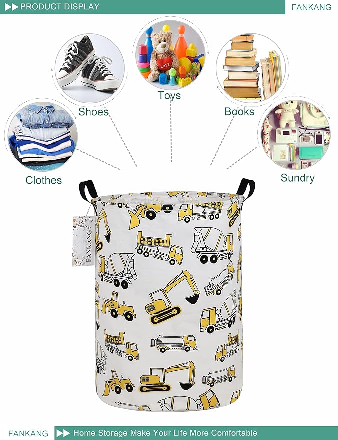 Storage Bin Foldable Nursery Organizer Basket Excavator | Foldable with Waterproof PE Coating Organizer Bin for Kids Boys and Girls,Office,Bedroom,Clothes
