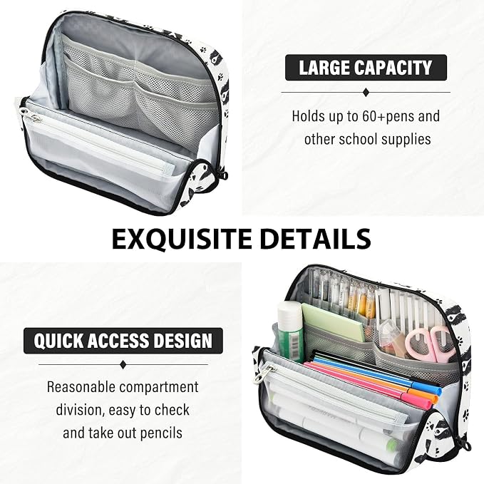 Aslsiy Large Capacity Pencil Case Dog_ Paws Border Collie White Pencil Pouch for Boys Girls Portable Pen Bag Organizer Standing Makeup Bag for School Office Supplies