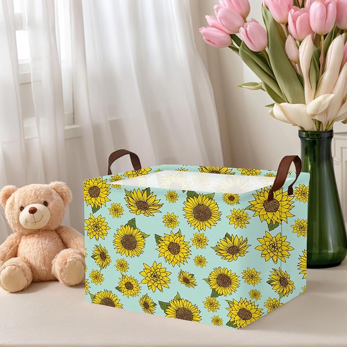 Cute Rectangle Storage Basket, Sunflower | Gift Basket Collapsible, Toy Bin, Nursery Playroom Bedroom Decor, Baby Child