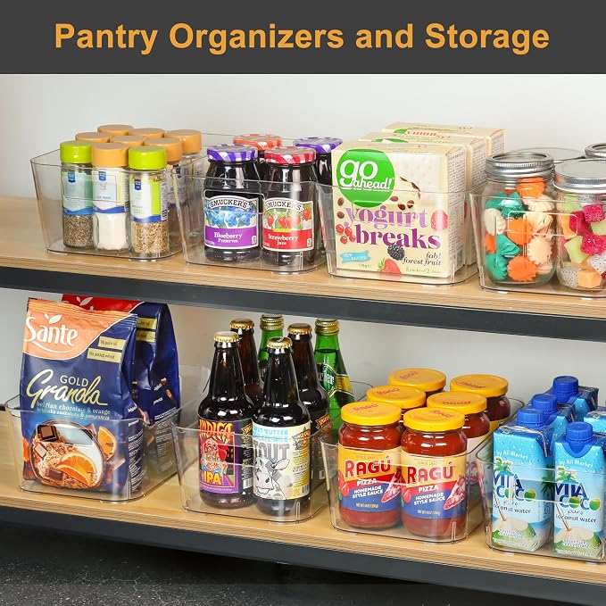 Heyuzb Pantry Organizers and Storage, Clear Plastic Storage Bins | 12 PACK, Large BPA - Free Organizer Bins, Home Essentials for Kitchen, Under Sink, Bathroom, Cabinet Organization