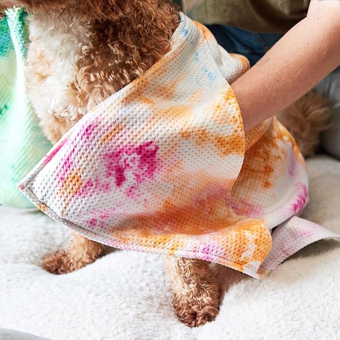 Dock & Bay Pet Towel - Super Absorbent & Quick Drying Dog Towels with Bag - 100% Recycled - Sunset Splash, Medium (90x50cm, 35x19)