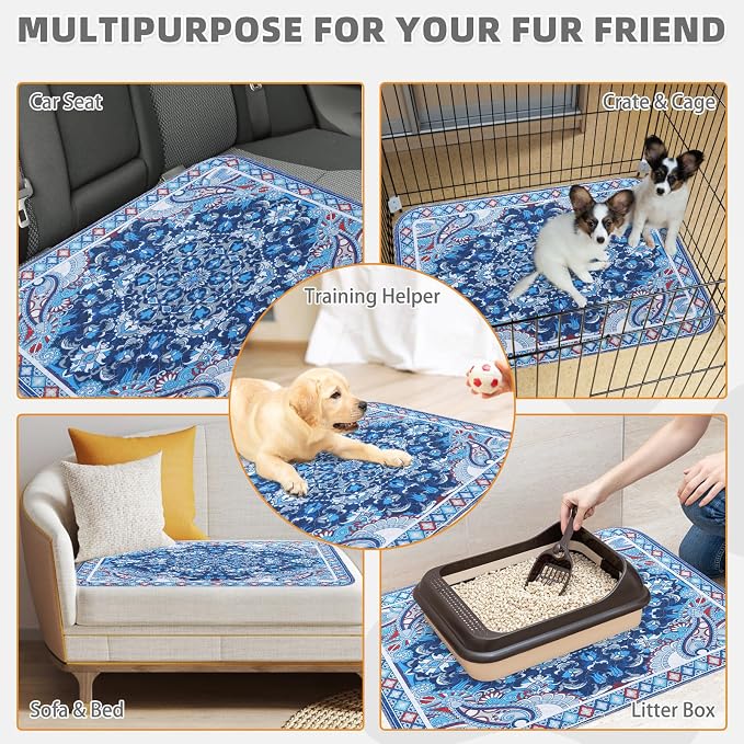 Washable Pee Pads for Dogs, 2 Pack Super Absorbent Reusable Puppy Training Pads Waterproof, Nonslip and Leak-Proof Dog Pee Pads, Large Pet Mats Whelping Pads for Floor, Crate, Blue 24"x36"