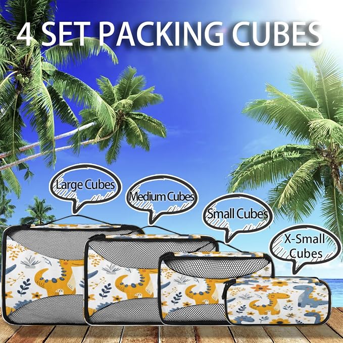 Packing Cubes for Travel, Cute Dinosaur Travel Luggage Packing Organizers for Women Men, Large Custom Toiletries Bag for Clothes Shoes, Funny Dinosaur Animal