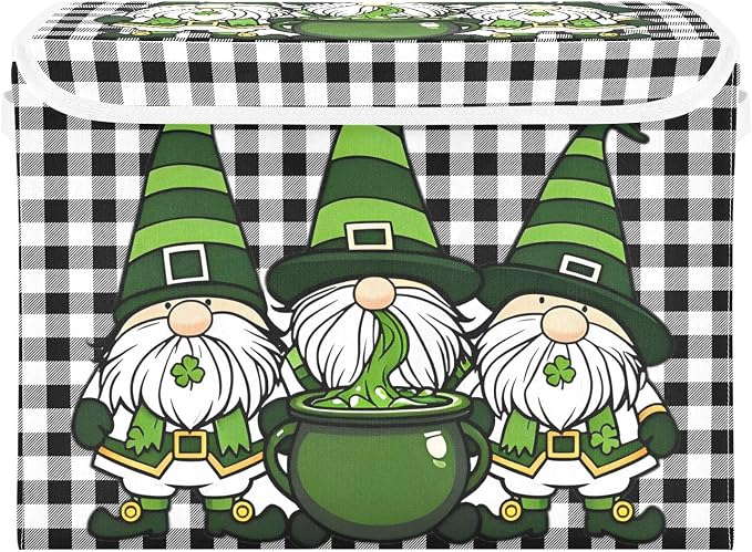 Saint Patrick Fabric Storage Bins with Lid Closet Storage Basket 40L | Foldable & Stackable, Flip Top Dust Guard, Reinforced Handles, Home & Bedroom, Clothes & Toys, Saint Patrick Basket