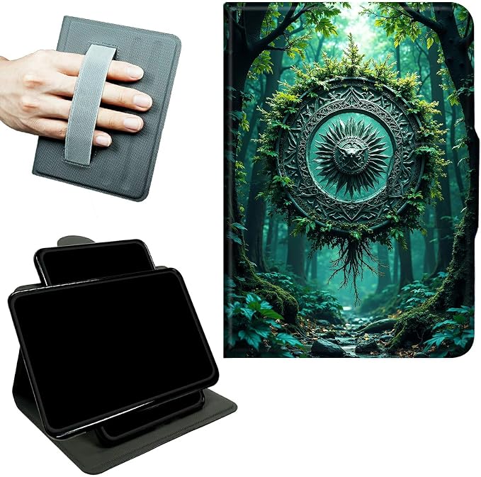 Rotating Handle Case for Samsung Tab S10 Ultra 2024/Galaxy S9 Ultra 2023 14.6", 360 Degree Swivel Kickstand with Magnetic Closure Shockproof Leather Protective Cover, Forest Wind Chime