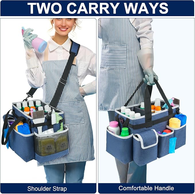 Cleaning Caddy,Cleaning Bag for Housekeepers,Cleaning Supplies Organizer with Handle,Blue