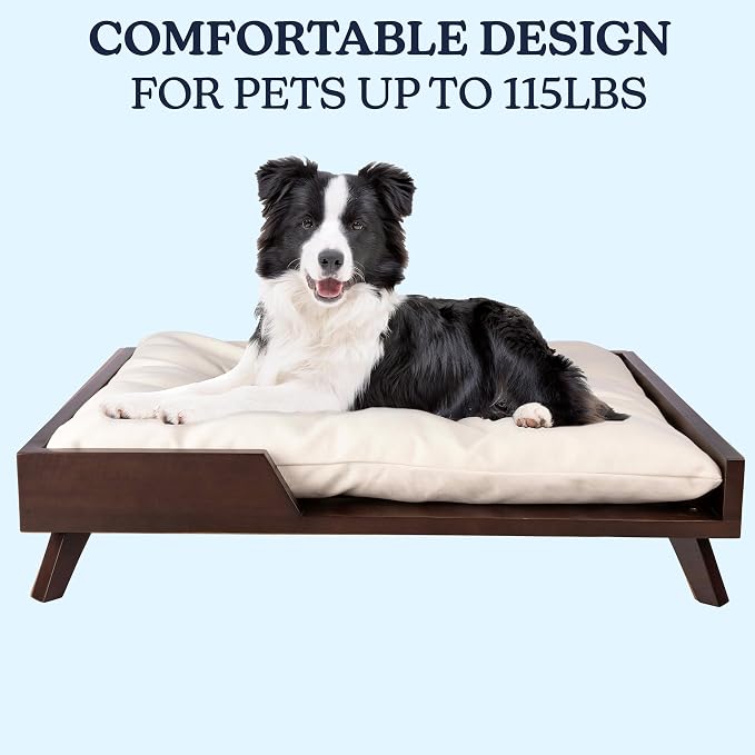 PETMAKER Indoor Elevated Dog Bed, Dark Brown, 36” x 29.5” | Medium Dog Bed with Solid Wood Frame and Soft Cushion, Mid-Century Modern Raised Pet Furniture for Medium to Large Pets