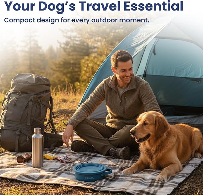 PawsPik 2-in-1 Travel Dog & Cat Bowl – Collapsible BPA-Free Silicone | 18/8 Stainless Steel, Portable & Non-Slip with Handle, Easy to Clean, Food & Water Bowl for On-the-Go Pets