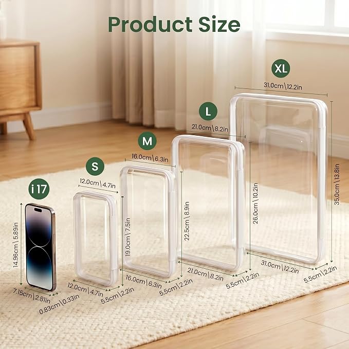 4Pcs Clear Hard Shell Zipper Case, Water Resistant Travel Organizers | Clear PET hard shell with double zippers; waterproof, stackable and wipe-clean for makeup, toiletries, baby items and travel.